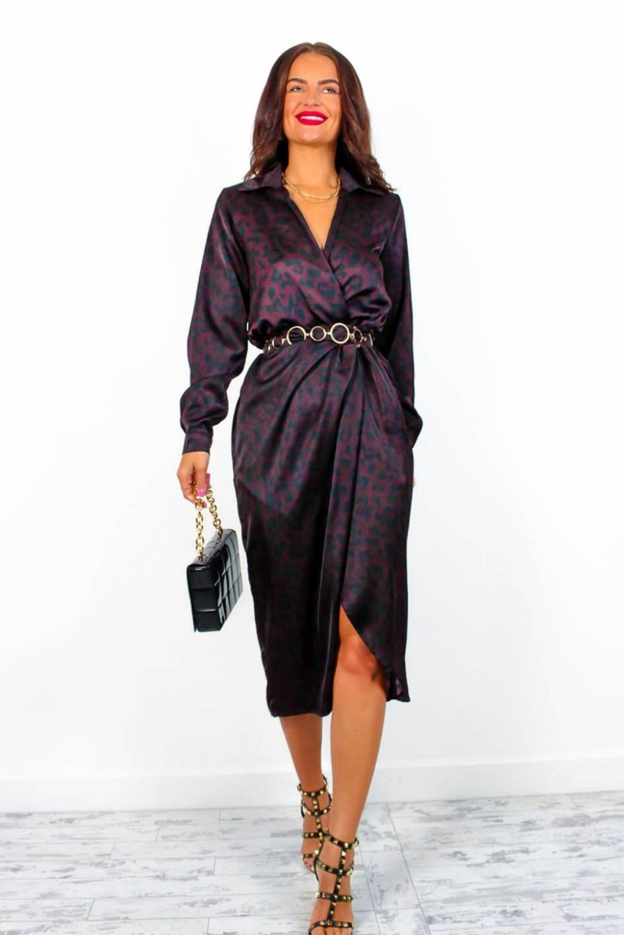 Clothing AX PARIS | Dont Play With My Feelings - Plum Leopard Midi Dress