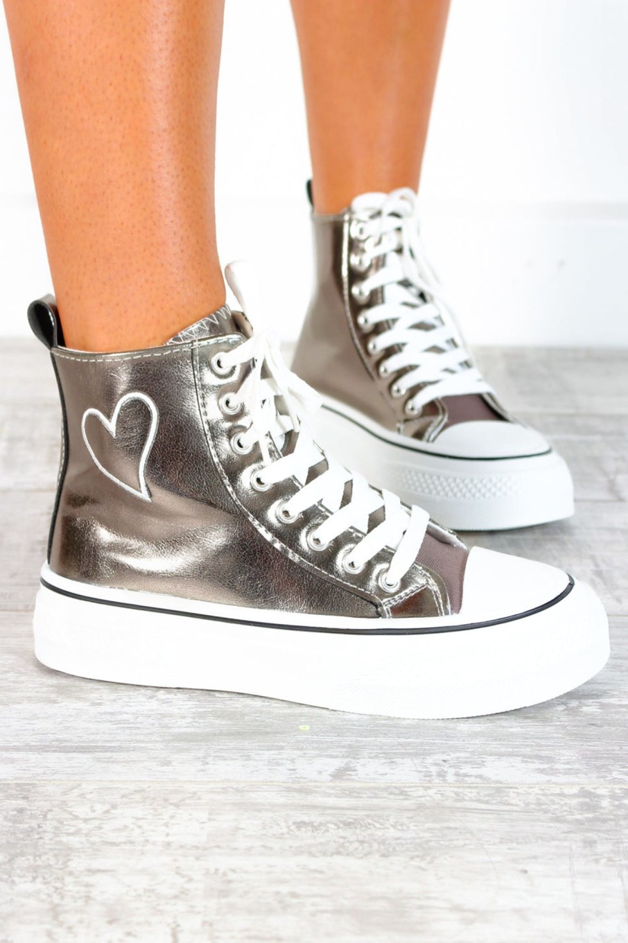 Footwear NN Accessories | Chase My Love - Gunmetal High Top Trainers Grey