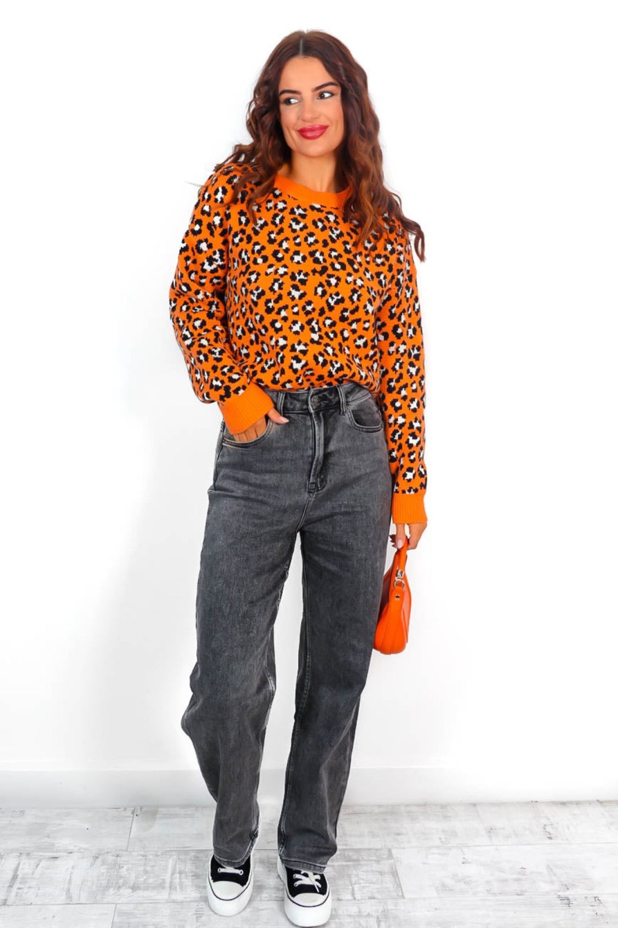 Clothing DAMES | Livin' The Leopard Life Leopard Knitted Jumper Orange