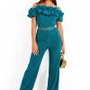 Clothing Naa Naa | Bringing The Drama Glitter Ruffle Jumpsuit Teal