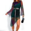 Clothing B GIRL | Sheer Or Far - Forest Purple Asymmetric Mesh Midi Dress