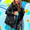 Clothing B GIRL | All Fur Nothing - Black Detachable Fur Oversized Pu Jacket