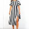 Clothing GIRL IN MIND | Lets Split Stripe Midi Dress Monochrome