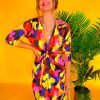 Clothing JENERIQUE | Best Intentions - Pink Yellow Printed Midi Wrap Dress