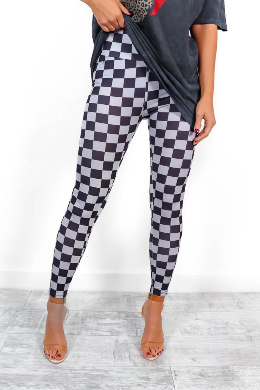 Clothing Babez | Keep In Check - Black Grey Checkerboard Leggings