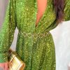 Clothing GIRL IN MIND | A Total Sensation Sequin Mini Shirt Dress Green