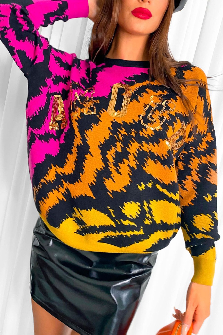 Clothing DAMES | Secret Lover - Pink Orange Amour Knitted Jumper