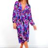 Clothing RETRO u0026 ICONE | Modern Love Purple Floral Midi Wrap Dress Black