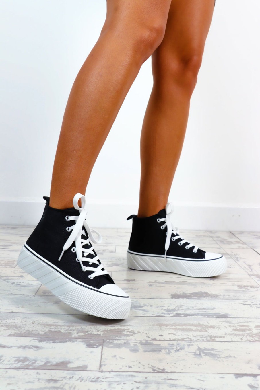 Footwear NO DOUBT | Step On Out - Black Interchangeable Lace High Top Trainers Monochrome