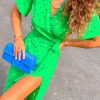 Clothing GIRL IN MIND | Out Your League - Green Multi Foil Spot Midi Dress