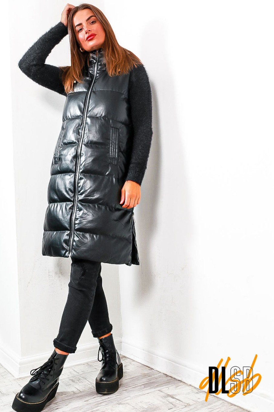 Clothing DRESS ME FASHION | Touch Hood - Black Long Hooded Gilet