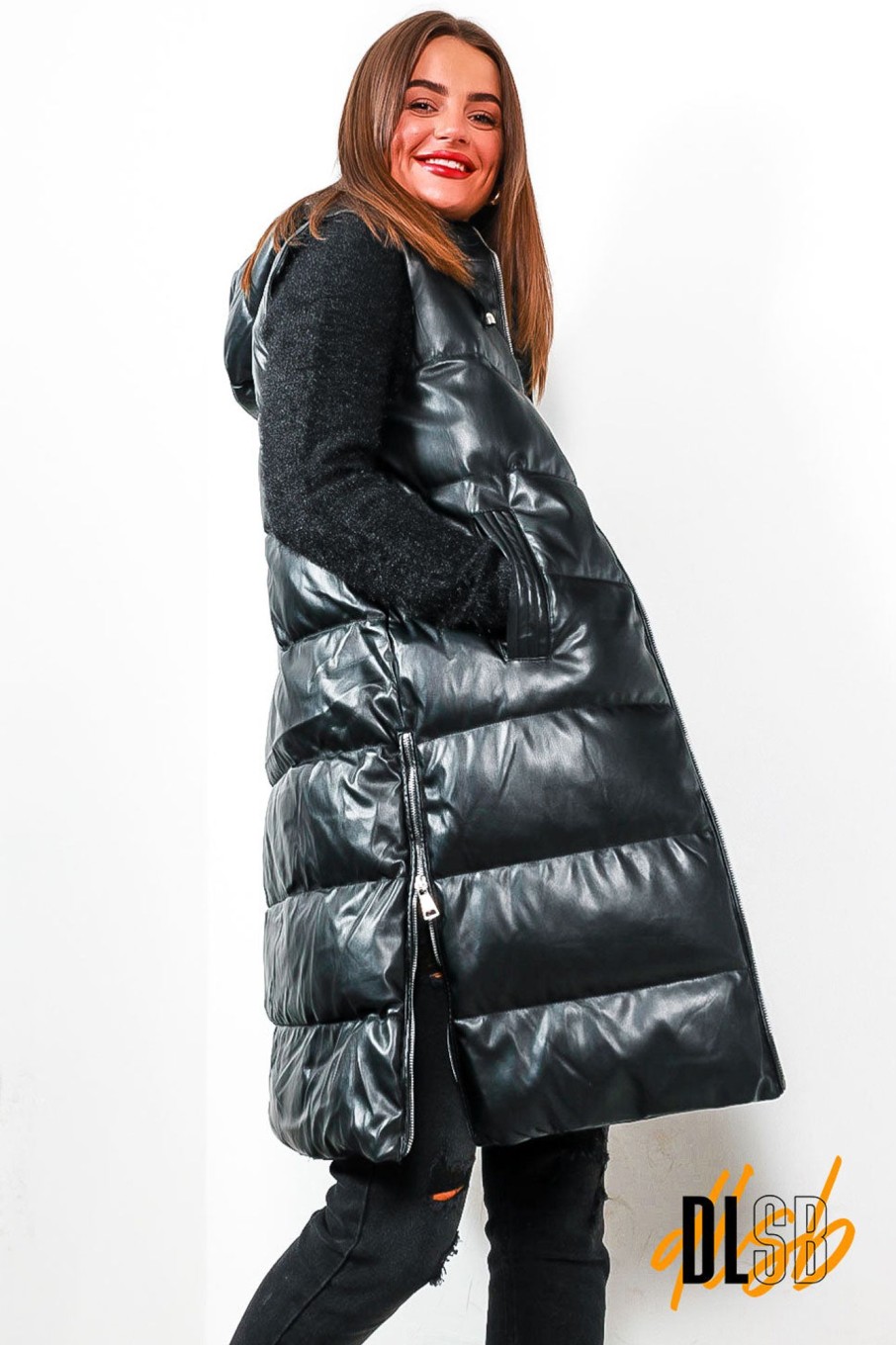 Clothing DRESS ME FASHION | Touch Hood - Black Long Hooded Gilet