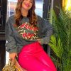 Clothing Missi | Don'T Kiss Me - Acid Wash Fuchsia Leopard Lips Graphic Sweatshirt