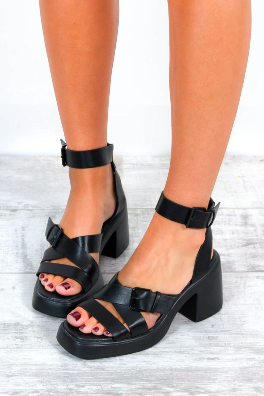 Footwear NO DOUBT | See Ya Later Gladiator - Black Block Heel Platform Sandals