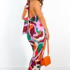 Clothing JOHN ZACK | All That Matters - Multi Abstract Floral Plisse Halter Neck Maxi Dress