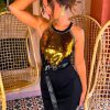 Clothing J5 HOLLAND | Are You Glistening Gold Sequin Knitted Mini Dress Black