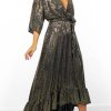 Clothing B GIRL | Dolce Vita - Black Gold Line Sequin Midi Dress