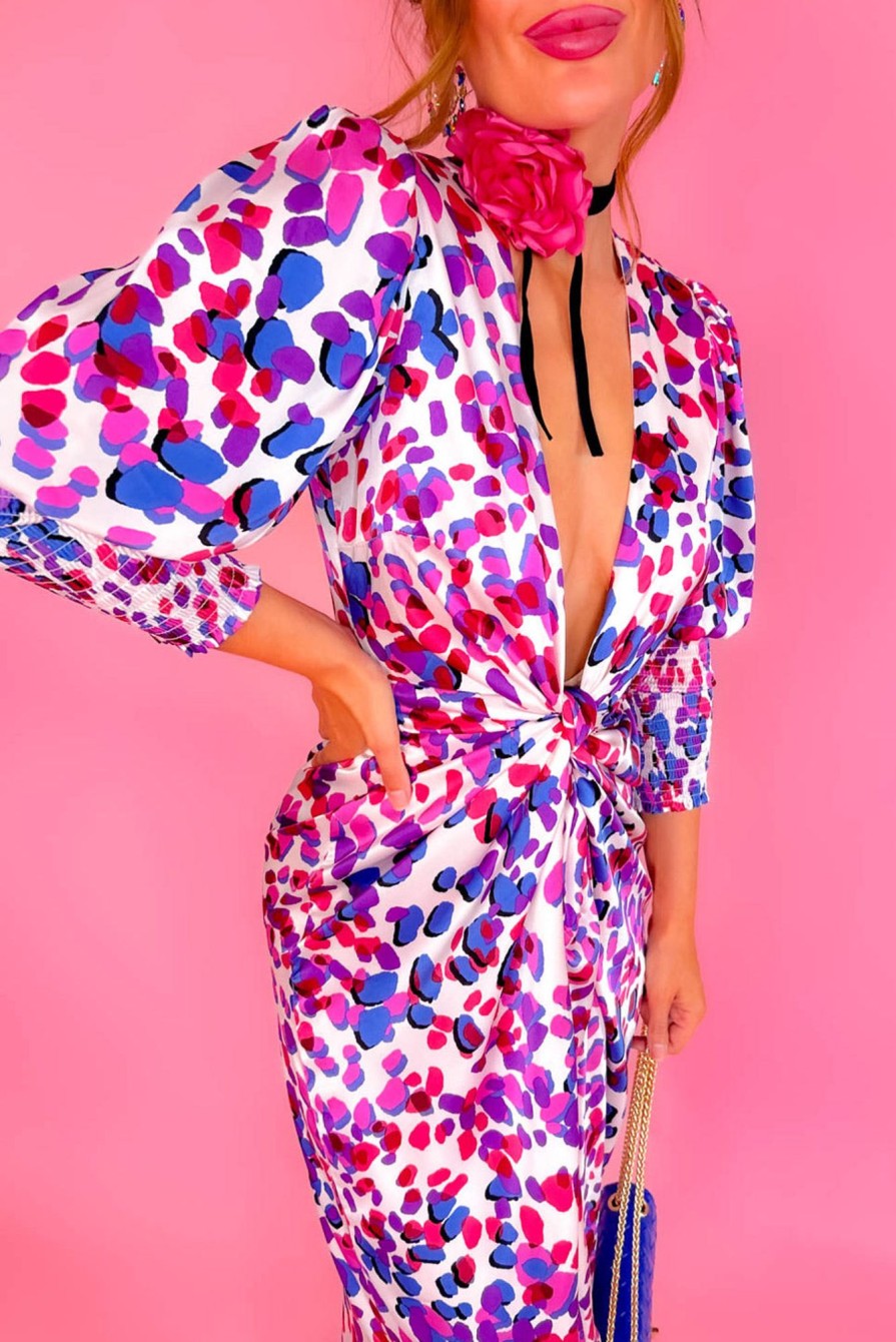 Clothing Glamorous | Drive Em Wild - Pink Spotted Midi Wrap Dress Purple