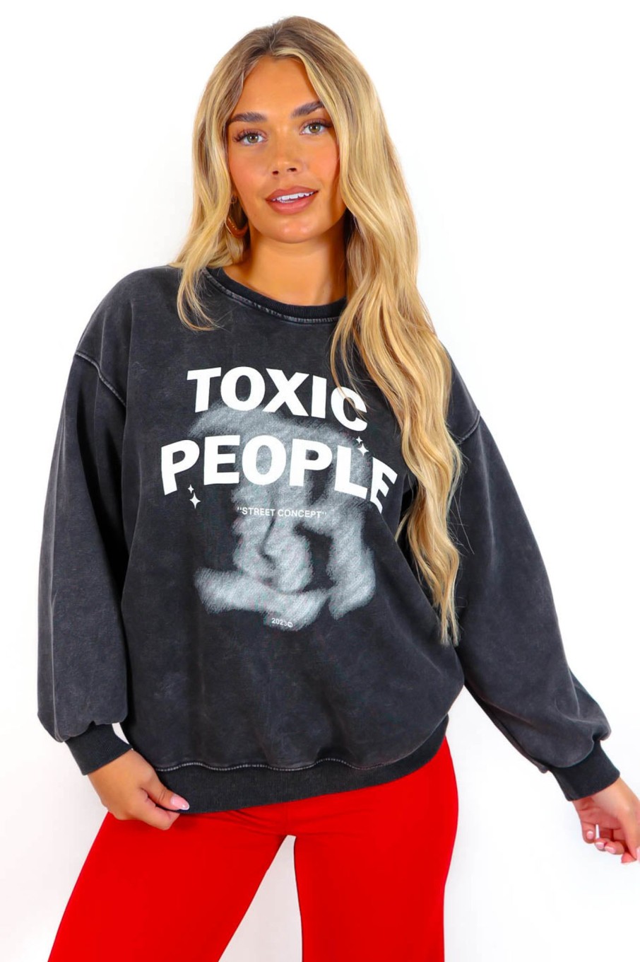 Clothing Babez | Shes Toxic - Acid Wash Toxic People Graphic Sweatshirt