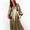 Clothing SHK | Shimmer On Girl Metallic Plunge Maxi Dress Gold