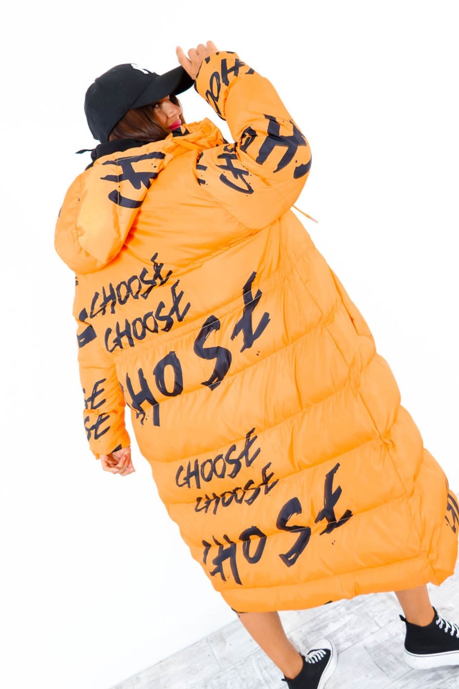 Clothing DAMES | Choose You Hooded Graffiti Puffer Coat Orange