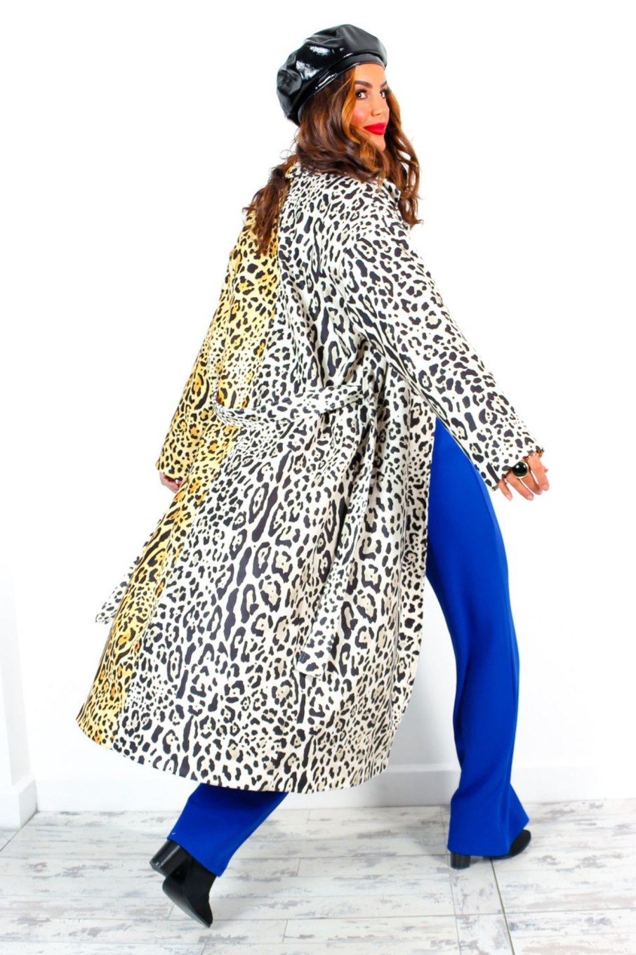 Clothing B GIRL | All About The Spice - Spliced Leopard Print Trench Coat