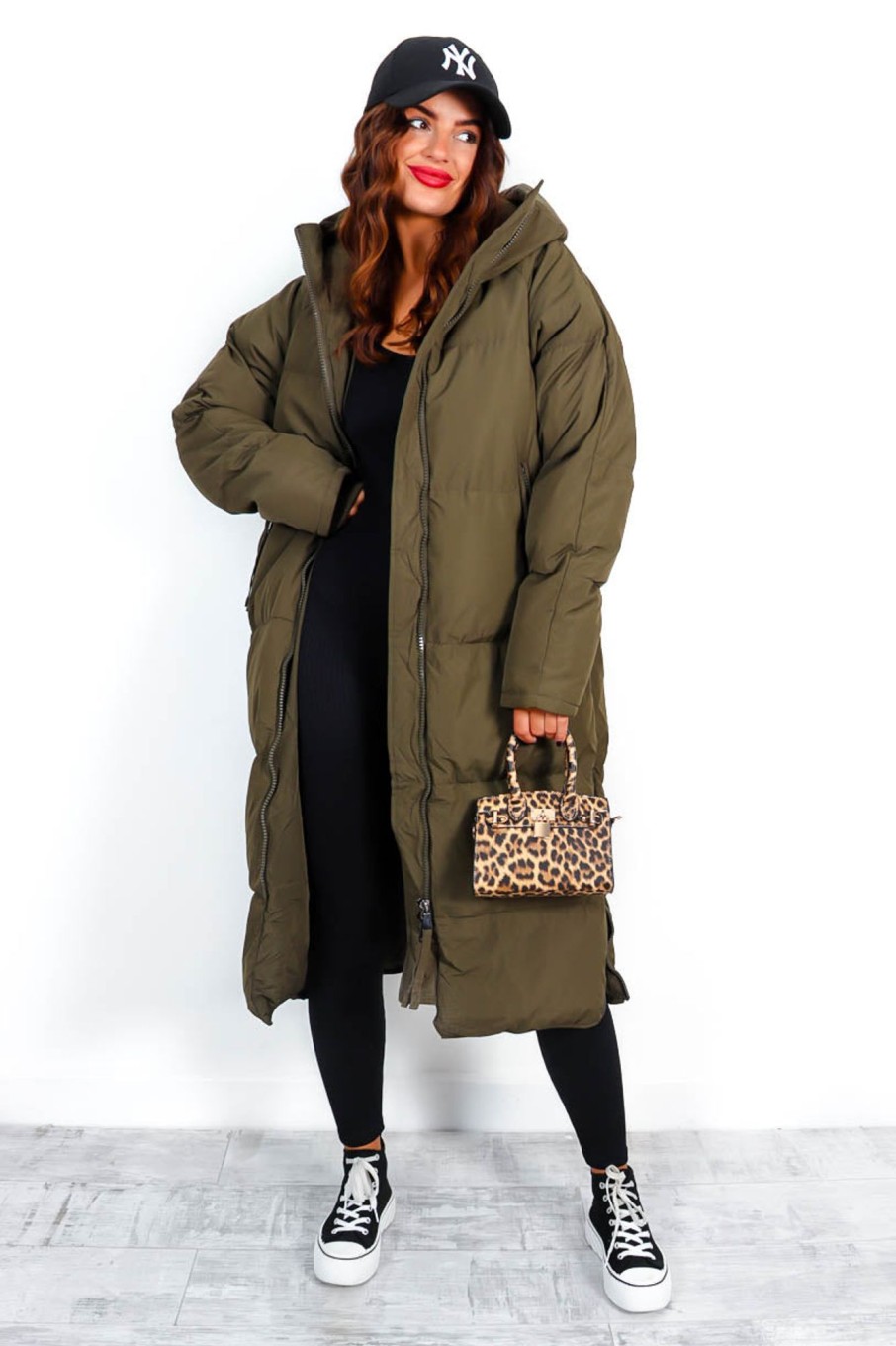 Clothing B GIRL | Rock The Coat Long Hooded Puffer Jacket Khaki