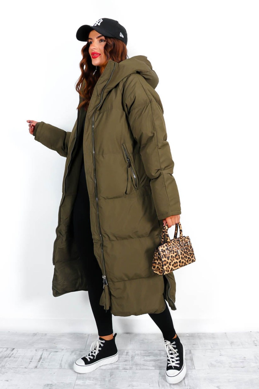 Clothing B GIRL | Rock The Coat Long Hooded Puffer Jacket Khaki