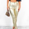 Clothing Babez | Standing Out Metallic Coated Jeans Gold