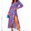 Clothing JENERIQUE | Caught Your Attention - Blue Pink Watercolour Leopard Midi Wrap Dress