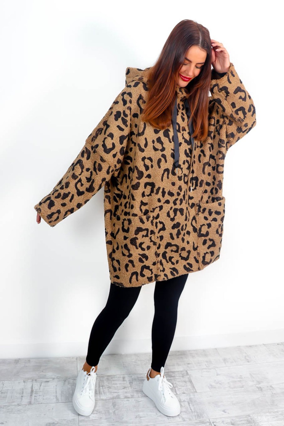 Clothing BGIRL | Fluff Off - Brown Leopard Print Borg Oversized Hoodie