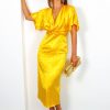 Clothing Moguland | Forget Me Knot - Mustard Gold Foil Midi Dress Yellow