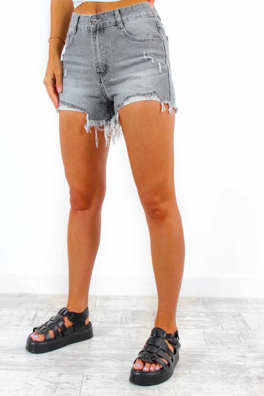 Clothing Denim Club | The Fray After Tomorrow - Grey High Waist Denim Ripped Shorts