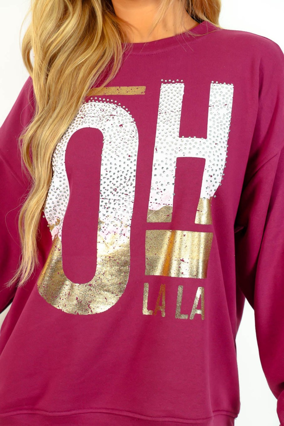 Clothing B GIRL | Oh La La Diamante Metallic Graphic Sweatshirt Purple