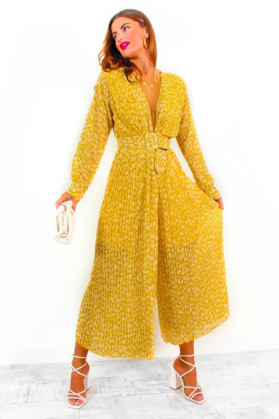 Clothing B GIRL FASHION | The Pleat Is On - Mustard Print Jumpsuit