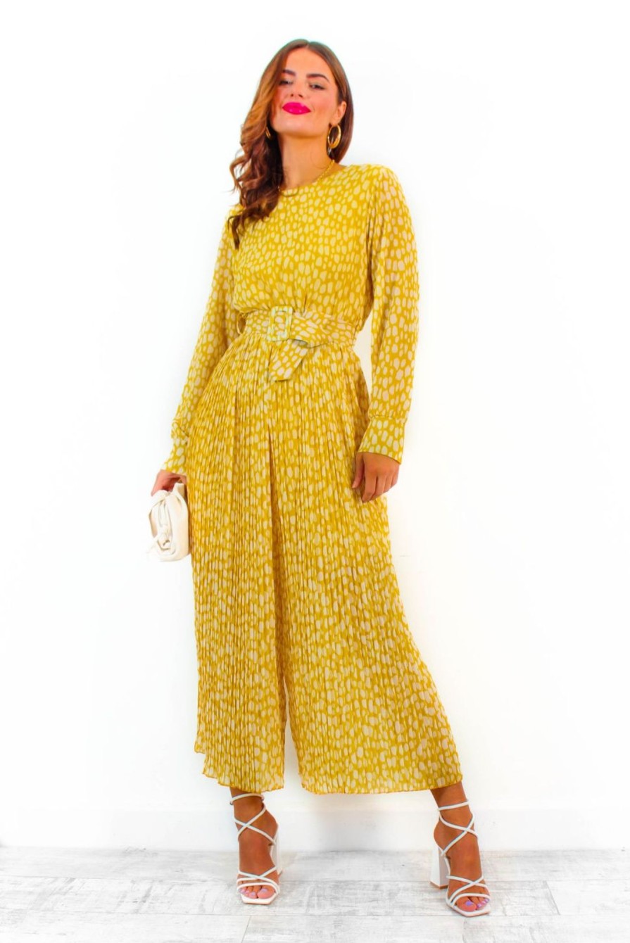 Clothing B GIRL FASHION | The Pleat Is On - Mustard Print Jumpsuit