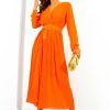 Clothing B GIRL | The Pleat Is On - Orange Pleated Jumpsuit