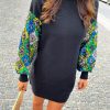 Clothing SHK | Attitude Problem Green Sequin Sleeve Knitted Mini Dress Black