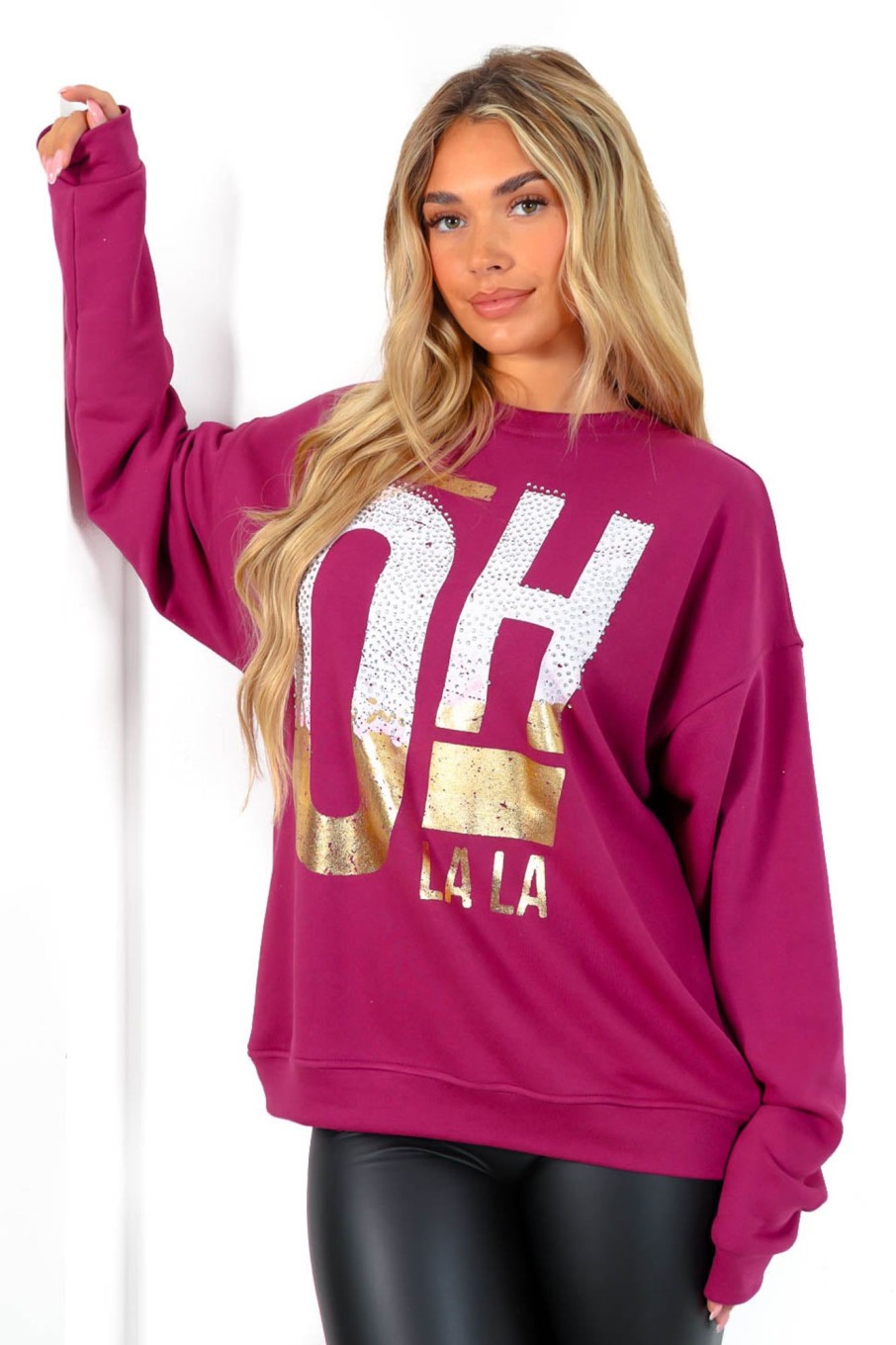 Clothing B GIRL | Oh La La Diamante Metallic Graphic Sweatshirt Purple