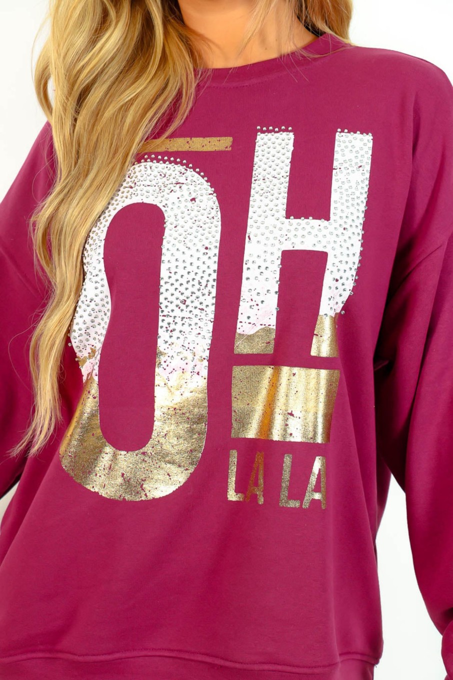 Clothing B GIRL | Oh La La Diamante Metallic Graphic Sweatshirt Purple