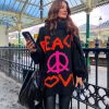 Clothing B GIRL | Love Your Peace - Black Orange Multi Reversible Knitted Jumper