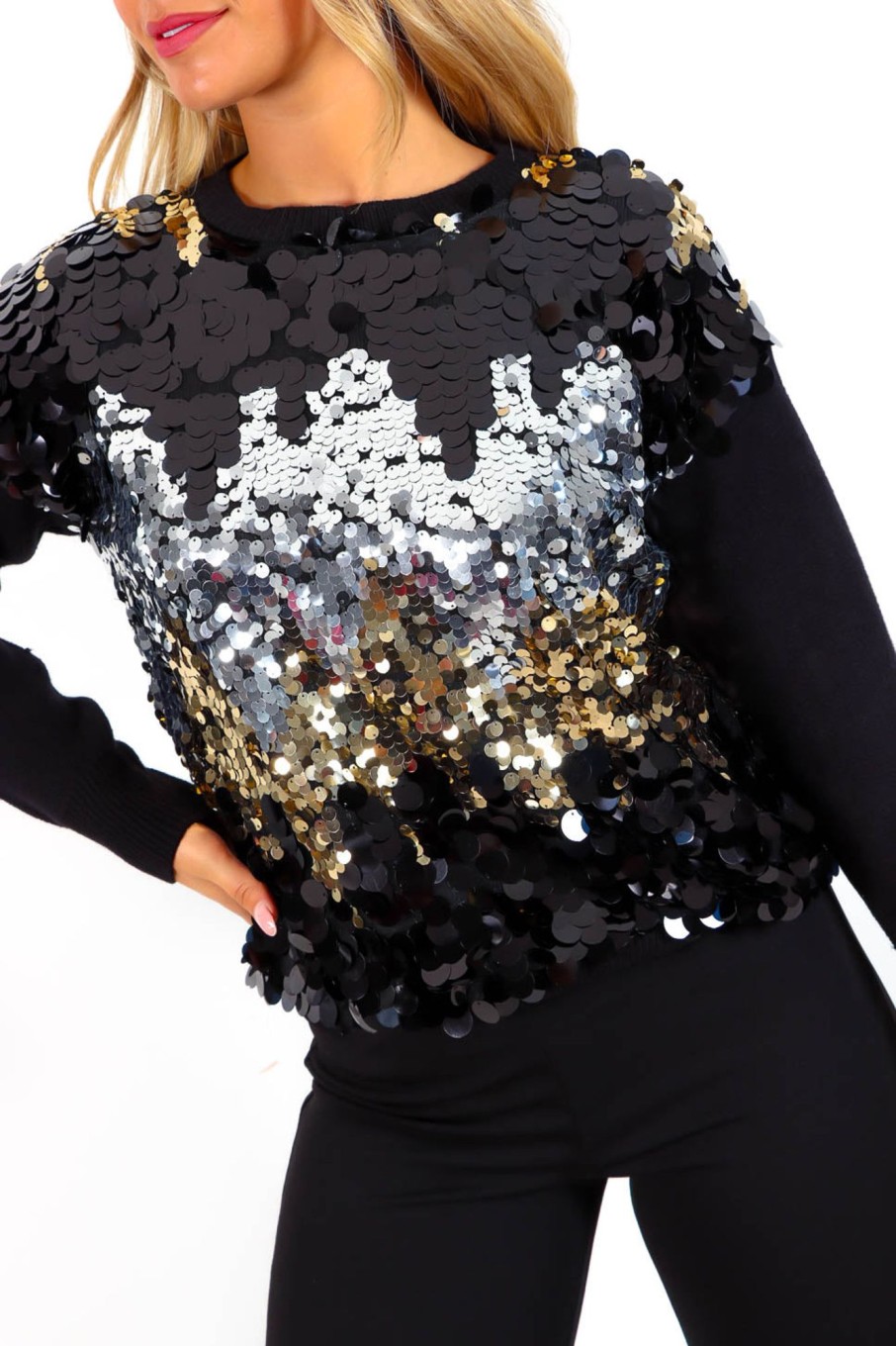 Clothing SHK | Glisten To Your Heart - Black Sequin Knitted Jumper