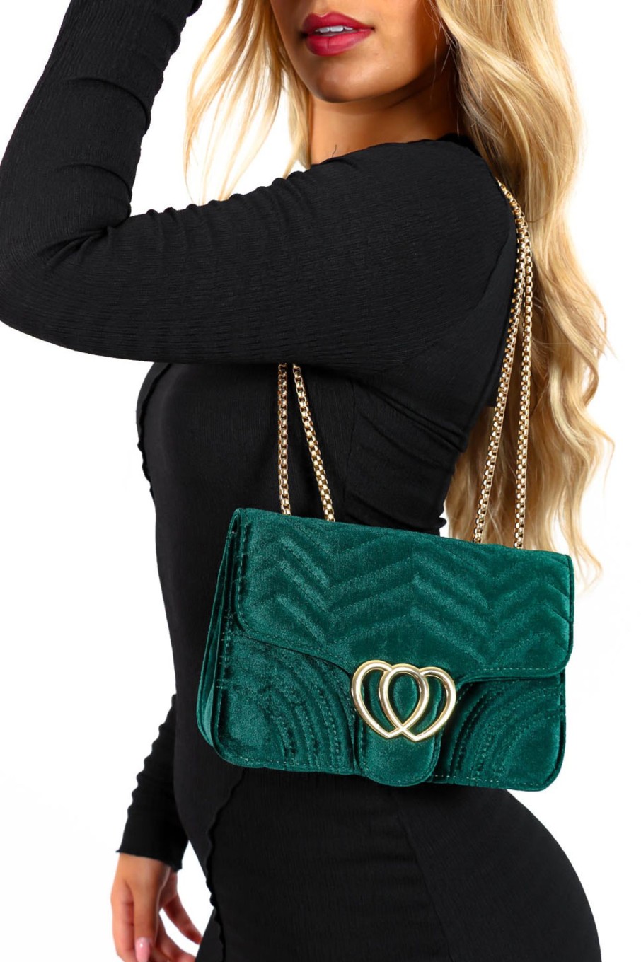 Accessories Jamie Bags | Heart-Ly Trying - Forest Gold Velvet Heart Handbag