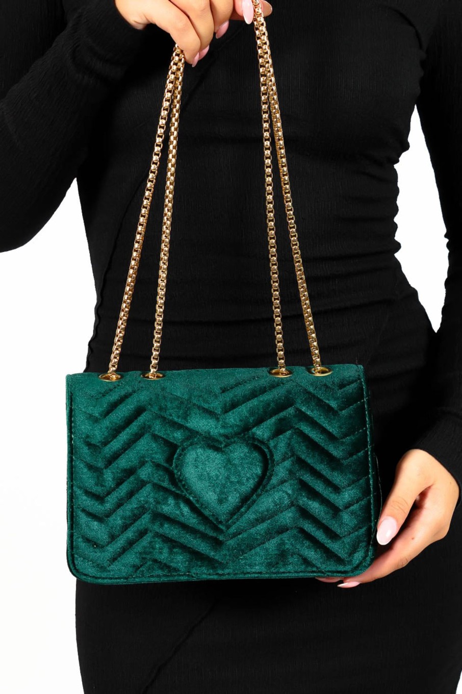 Accessories Jamie Bags | Heart-Ly Trying - Forest Gold Velvet Heart Handbag