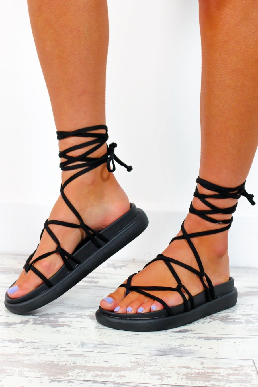 Footwear NO DOUBT | A Lace In The Sun - Black Lace Up Sandals