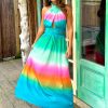 Clothing DAMES | Want Hue Back - Green Pink Ombre Halter Neck Maxi Dress