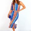 Clothing B GIRL | Wanderin Free - Teal Multi Print Midi Dress Blue