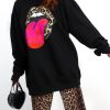 Clothing Missi | She'S Mouthy - Black Pink Leopard Graphic Print Sweatshirt