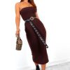 Clothing GIRL IN MIND | Bare Your Beauty - Chocolate Knitted Bandeau Midi Dress Brown