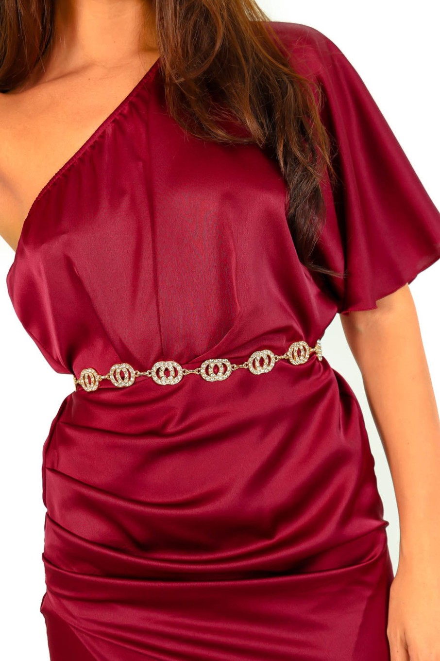 Accessories B GIRL | Lets Link Up - Gold Diamante Double Circle Chain Belt